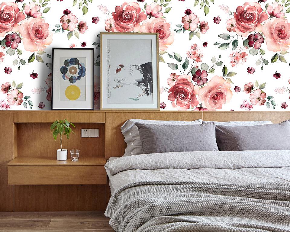 3D Watercolor Pink Rose Wall Mural Wallpaper 7- Jess Art Decoration