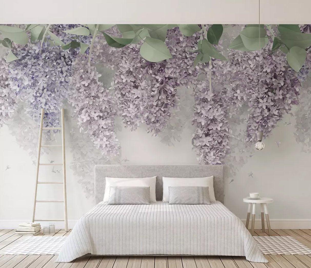 3D Retro Lavender Floral Wall Mural Removable 182- Jess Art Decoration