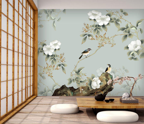 3D Retro Floral Birds Wall Mural 251- Jess Art Decoration