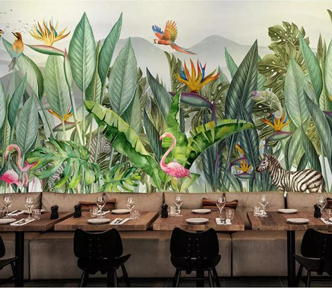 3D Tropical Flamingo Plant Parrot Zebra Wall Mural Removable 123- Jess Art Decoration
