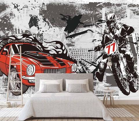 3D hand painted motorcycle 062 wall murals- Jess Art Decoration