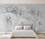 3D White Oil Painting Floral Wall Mural Removable 134- Jess Art Decoration