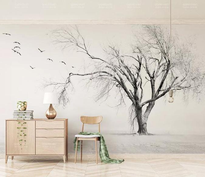 3D Sketch Life Tree Birds Wall Mural Removable 184- Jess Art Decoration