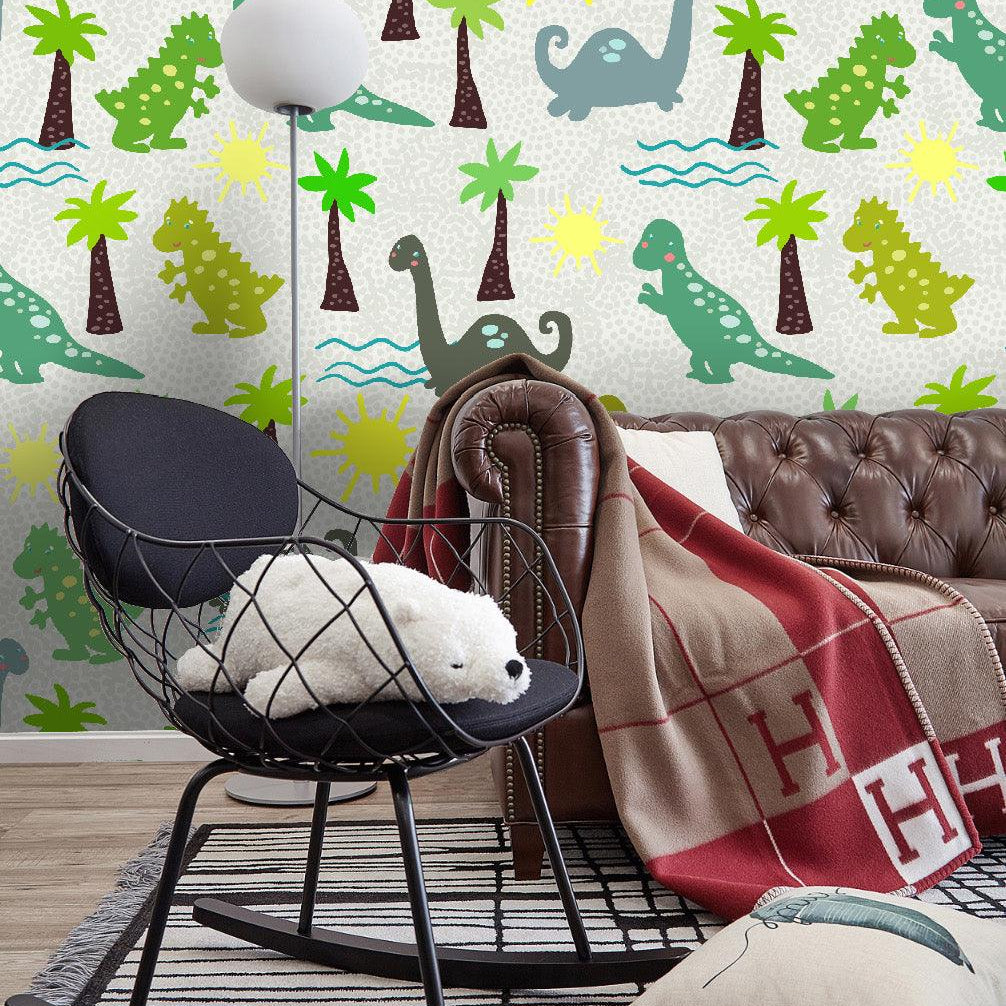 3D Green Cartoon Dinosaur Wall Mural Wallpaper   25- Jess Art Decoration