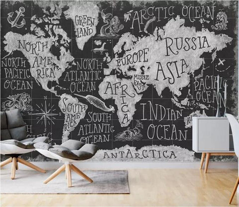 3D Black Abstract World Map Wall Mural Removable 109- Jess Art Decoration