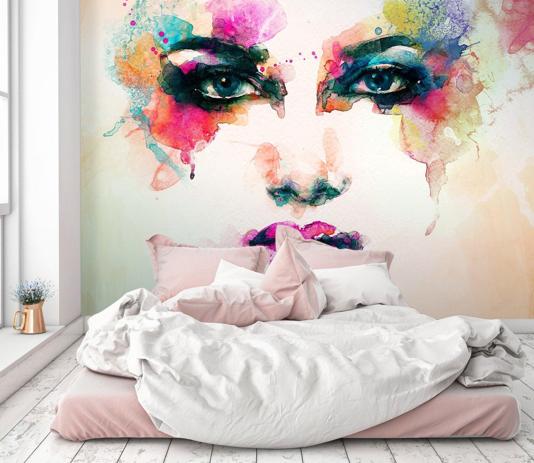 3D watercolor girl 066 wall murals- Jess Art Decoration
