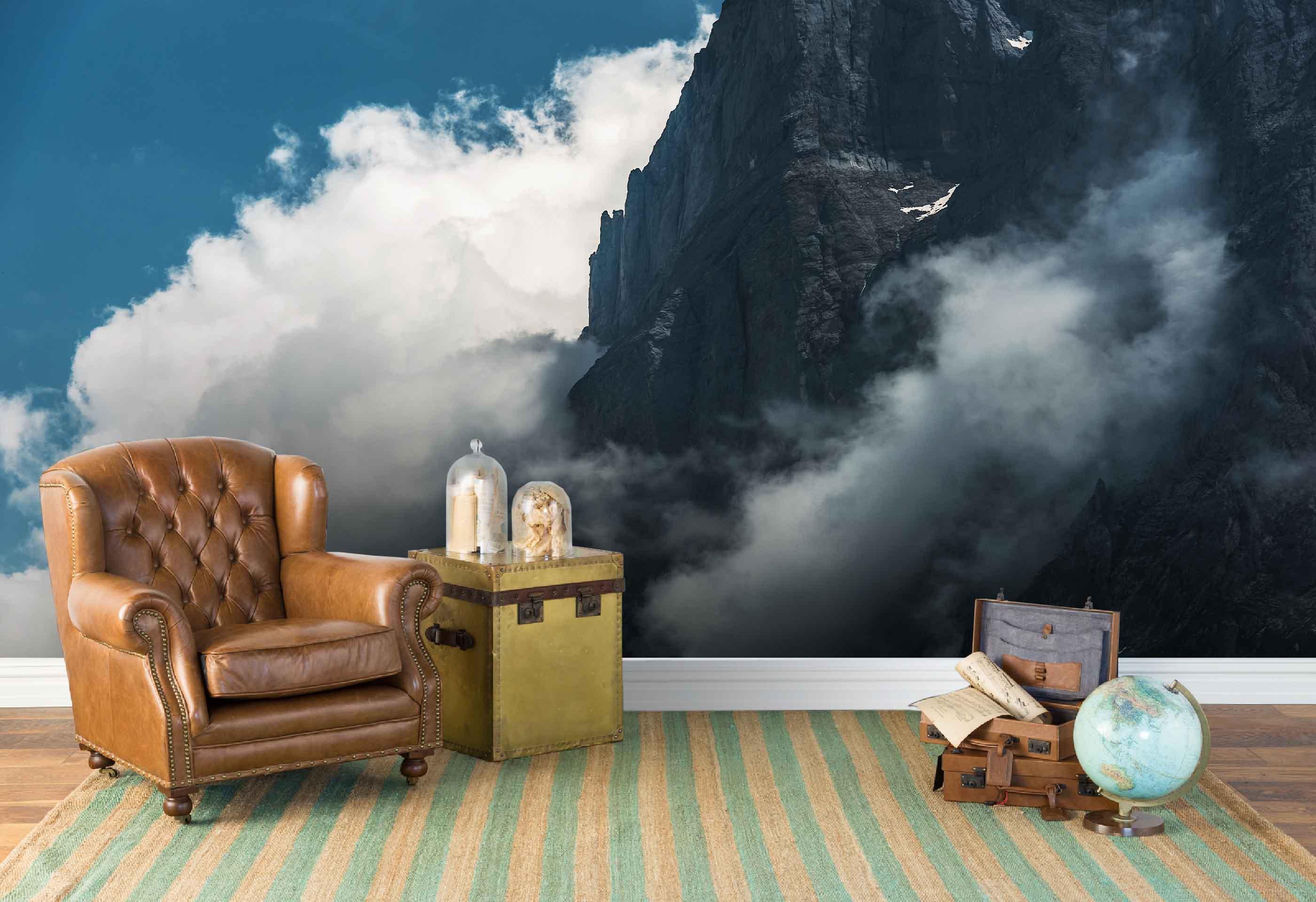 3D black mountain white clouds wall mural wallpaper 137- Jess Art Decoration