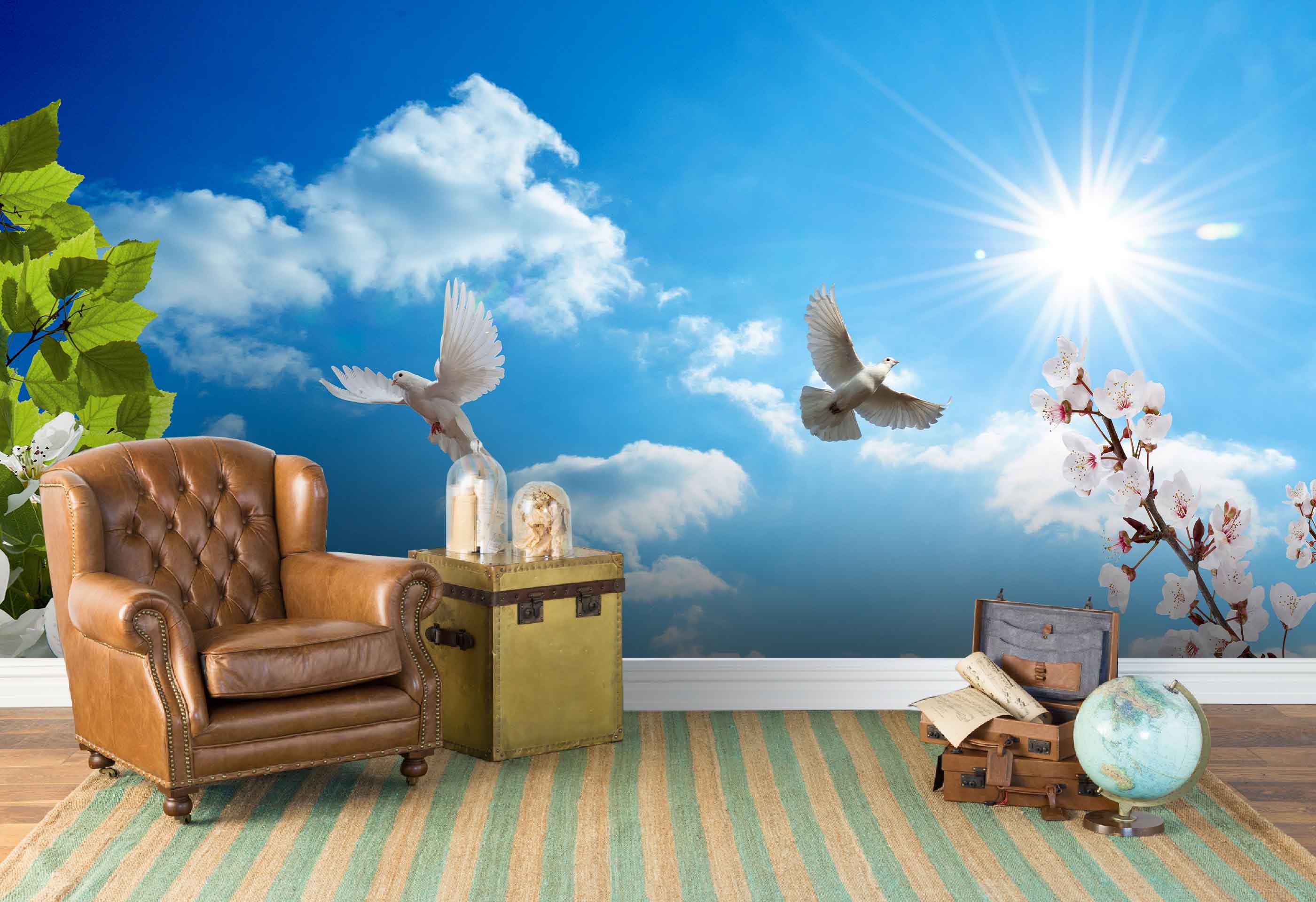 3D Blue Sky White Pigeon Wall Mural Wallpaper 175- Jess Art Decoration