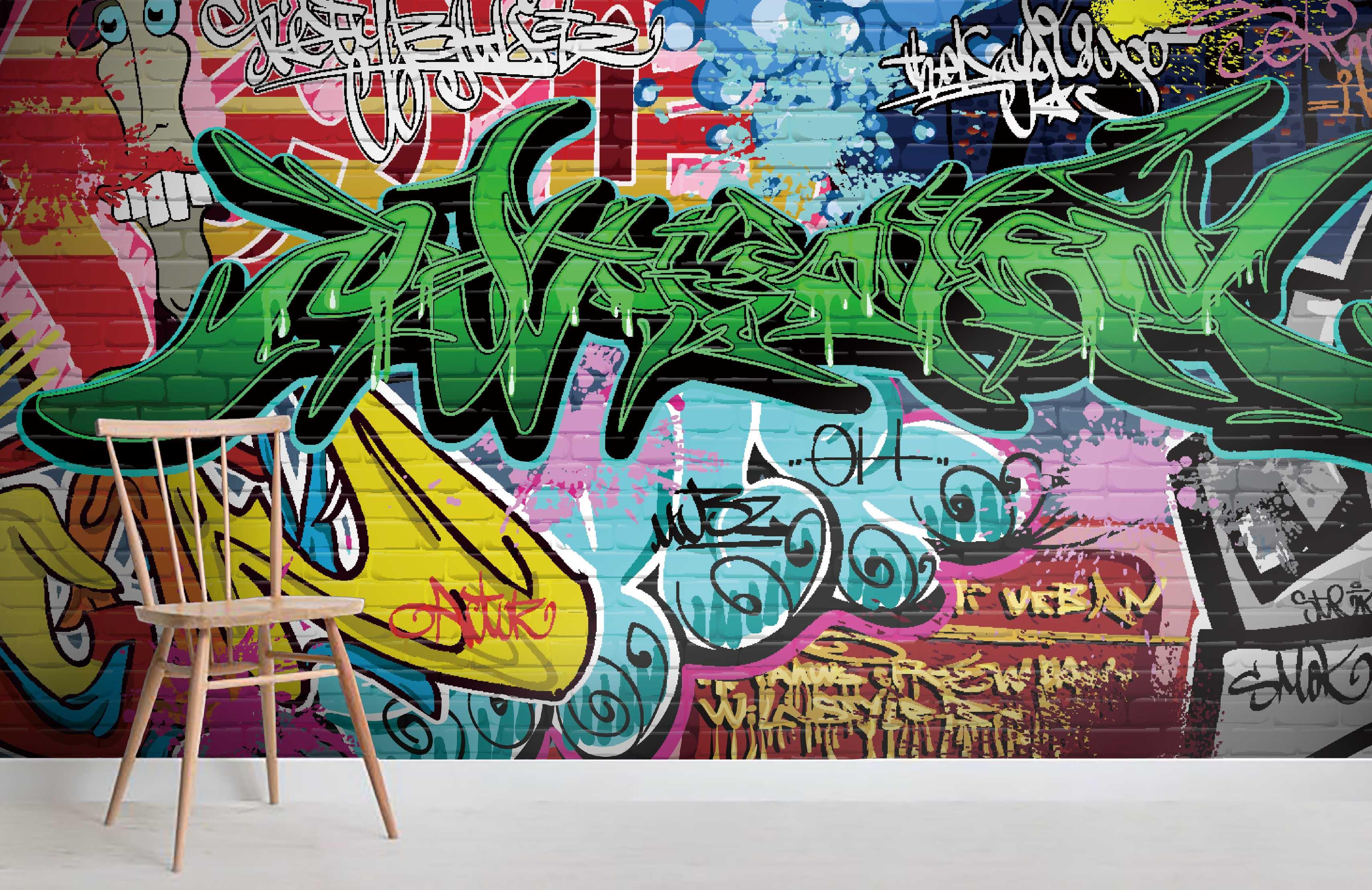 3D Green Letter Graffiti Wall Mural Wallpaper 3- Jess Art Decoration