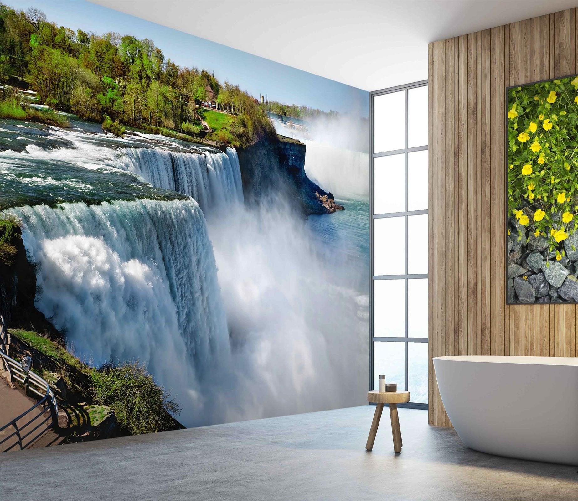 3D White Waterfall Nature 52 Wall Murals