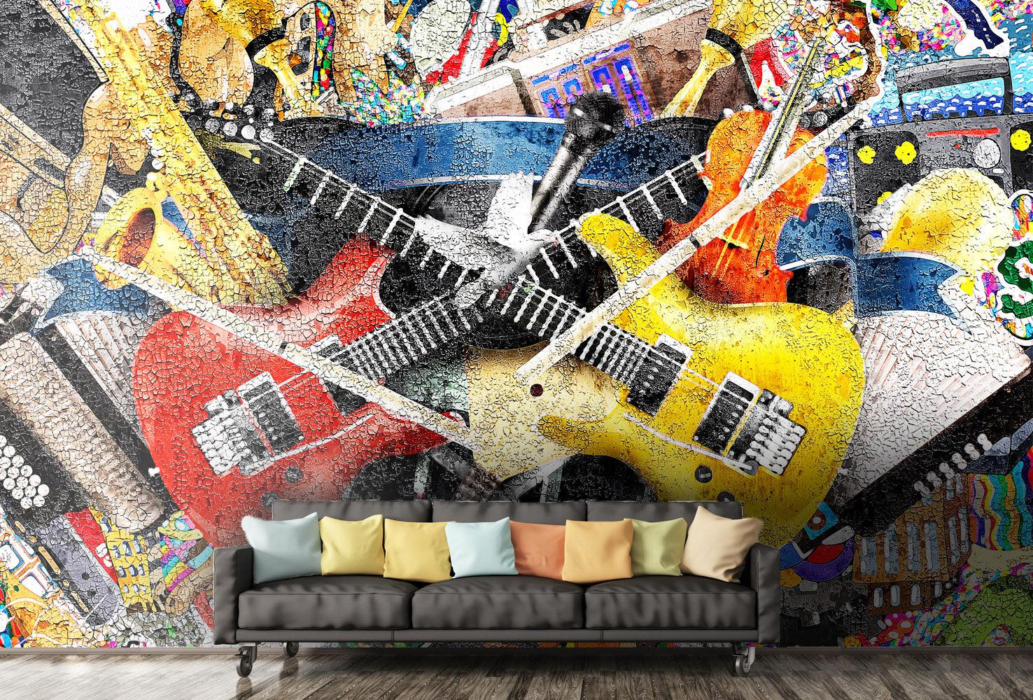 3D Colorful Graffiti Guitar Wall Mural Wallpaper 35- Jess Art Decoration