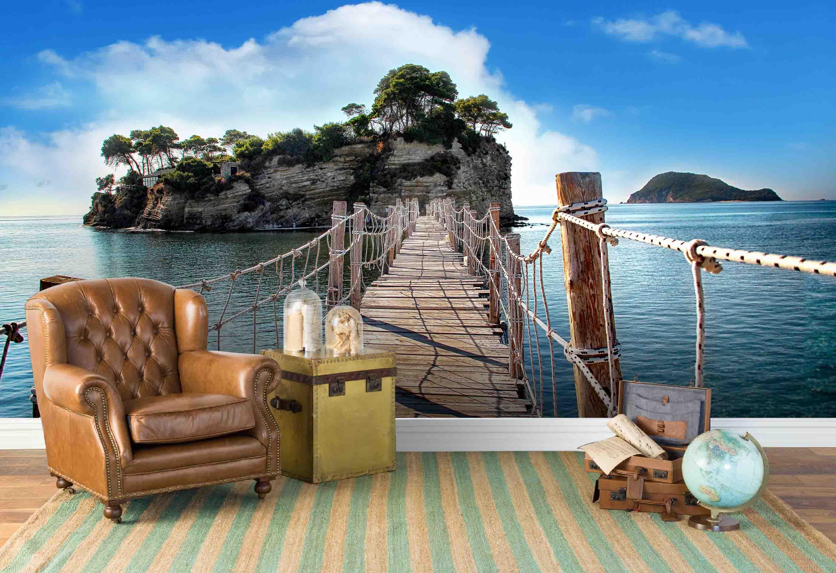 3D Wooden Bridge Island Wall Mural Wallpaper  159- Jess Art Decoration