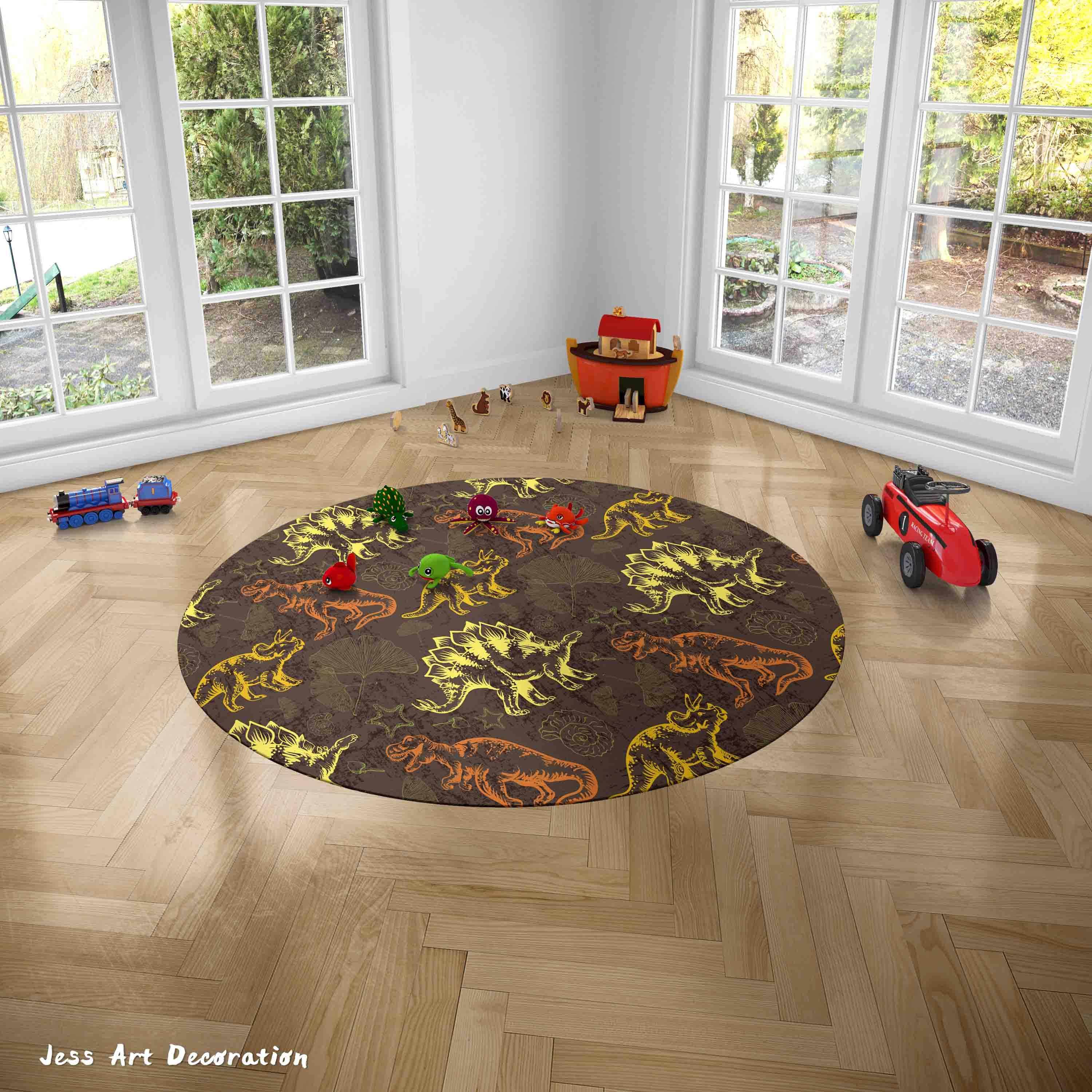 3D Cartoon Animal Dinosaur Kids Non-Slip Round Rug Mat 137- Jess Art Decoration