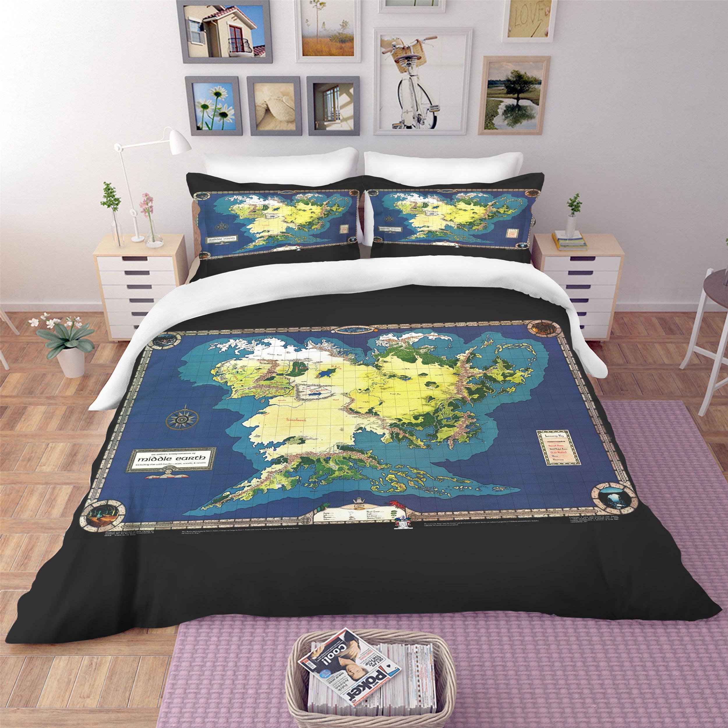 3D Dark World Map Quilt Cover Set Bedding Set Pillowcases 32- Jess Art Decoration