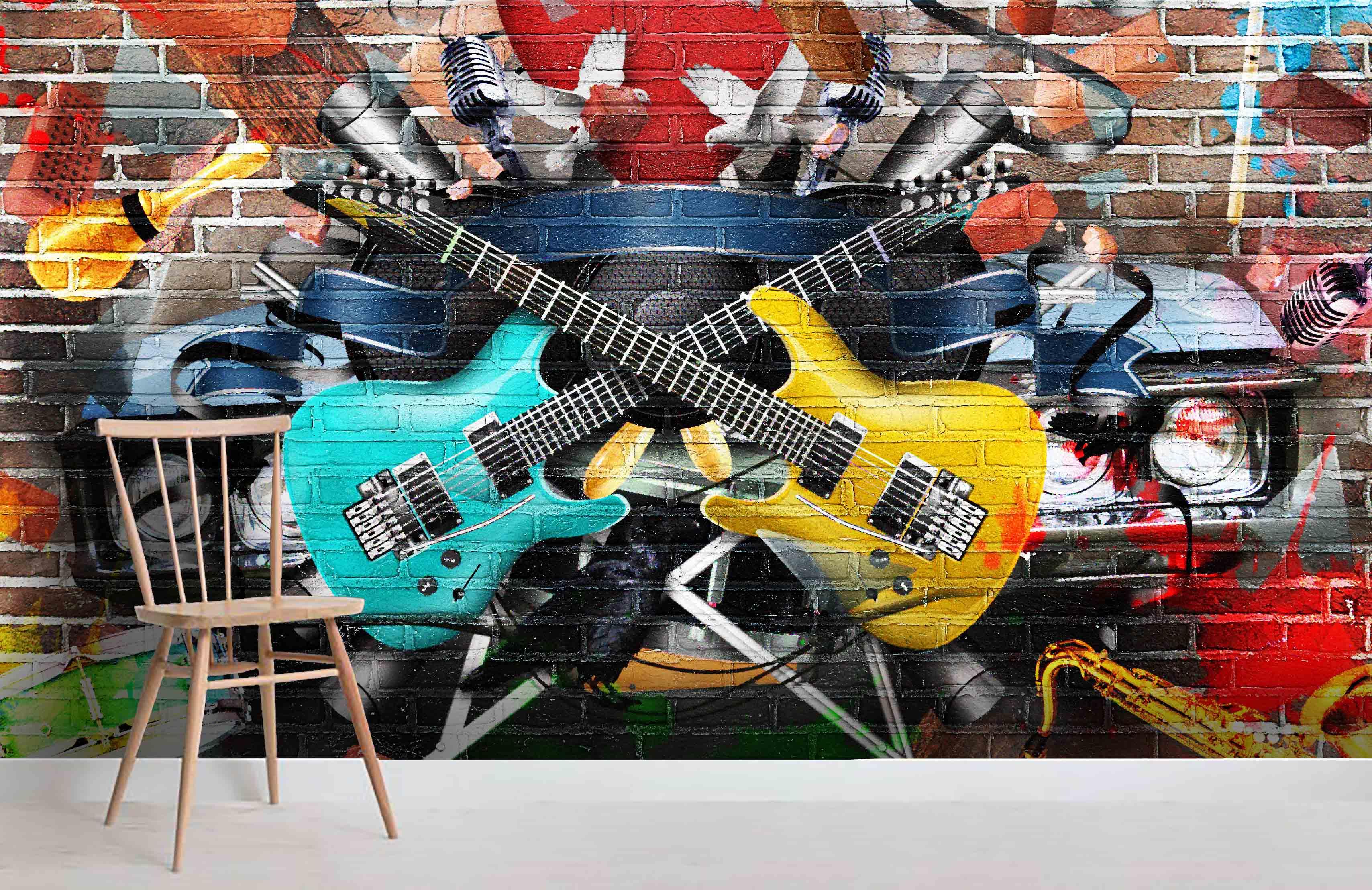 3D Colorful Graffiti Guitar Wall Mural Wallpaper 15- Jess Art Decoration