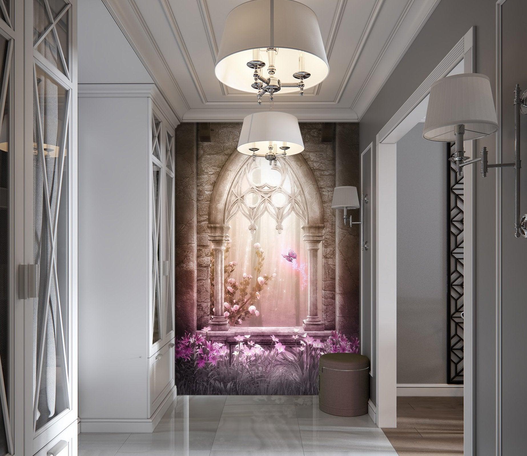 3D fantasy pink arch 111 wall murals- Jess Art Decoration