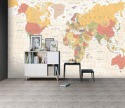 3D orange world map 133 wall murals- Jess Art Decoration