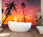 3D Sunset Sea Tree 125 Wall Murals