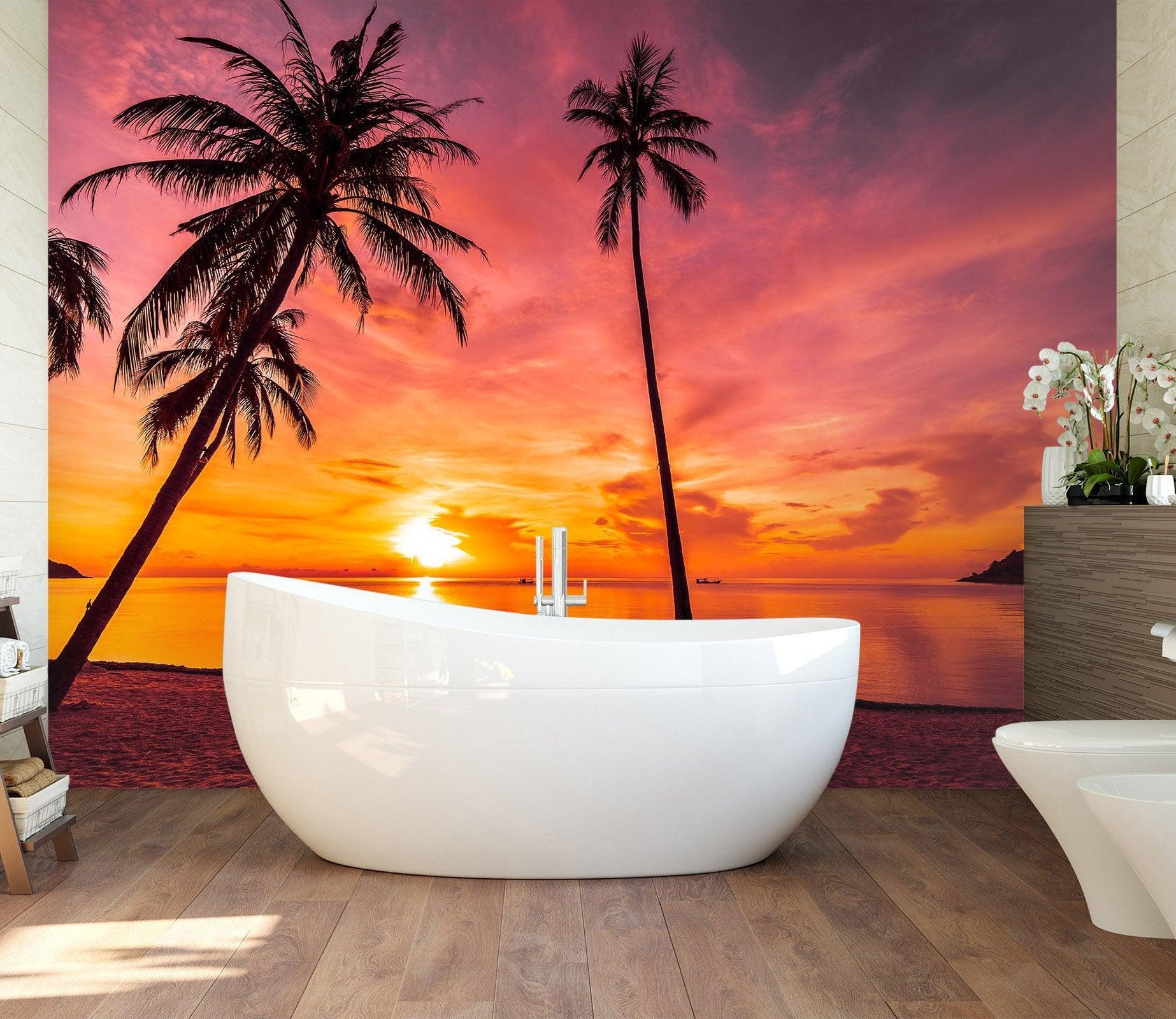 3D Sunset Sea Tree 125 Wall Murals