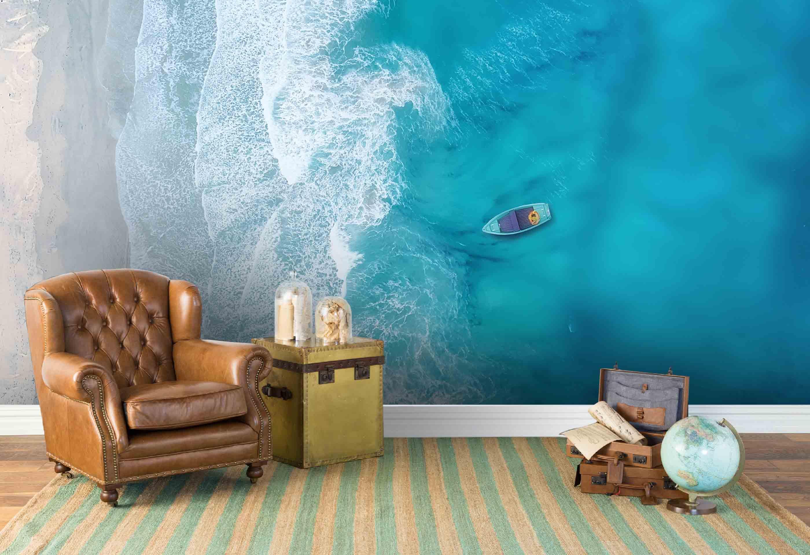 3D Overlooking Sea Boats Wall Mural Wallpaper  152- Jess Art Decoration