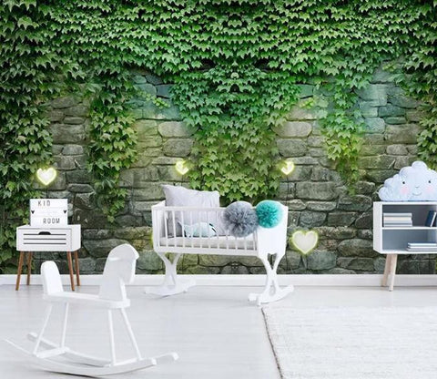 3D Green Ivy Stone Wall Wall Mural Removable 171- Jess Art Decoration