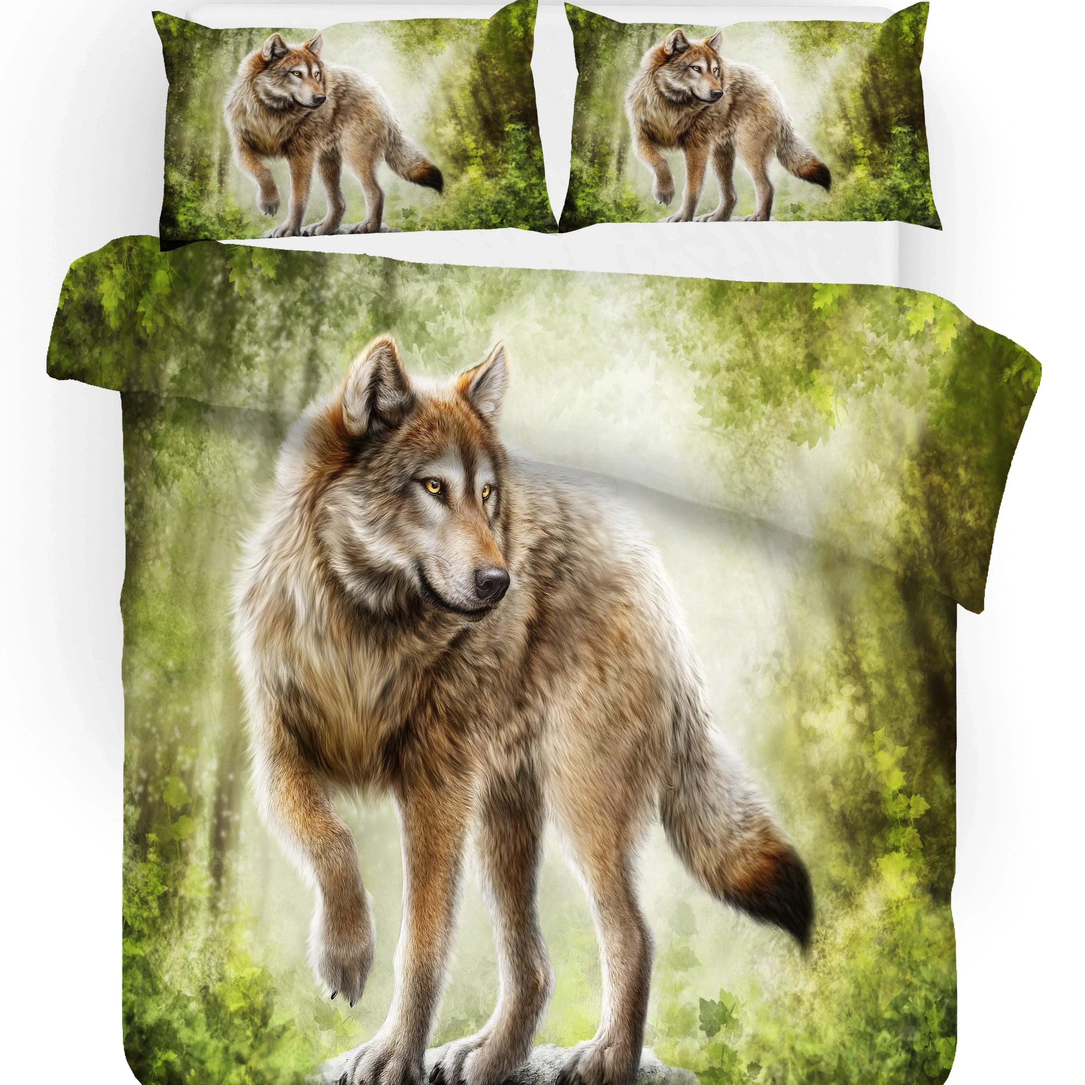 3D Green Wolf Forest Quilt Cover Set Bedding Set Pillowcases 29- Jess Art Decoration