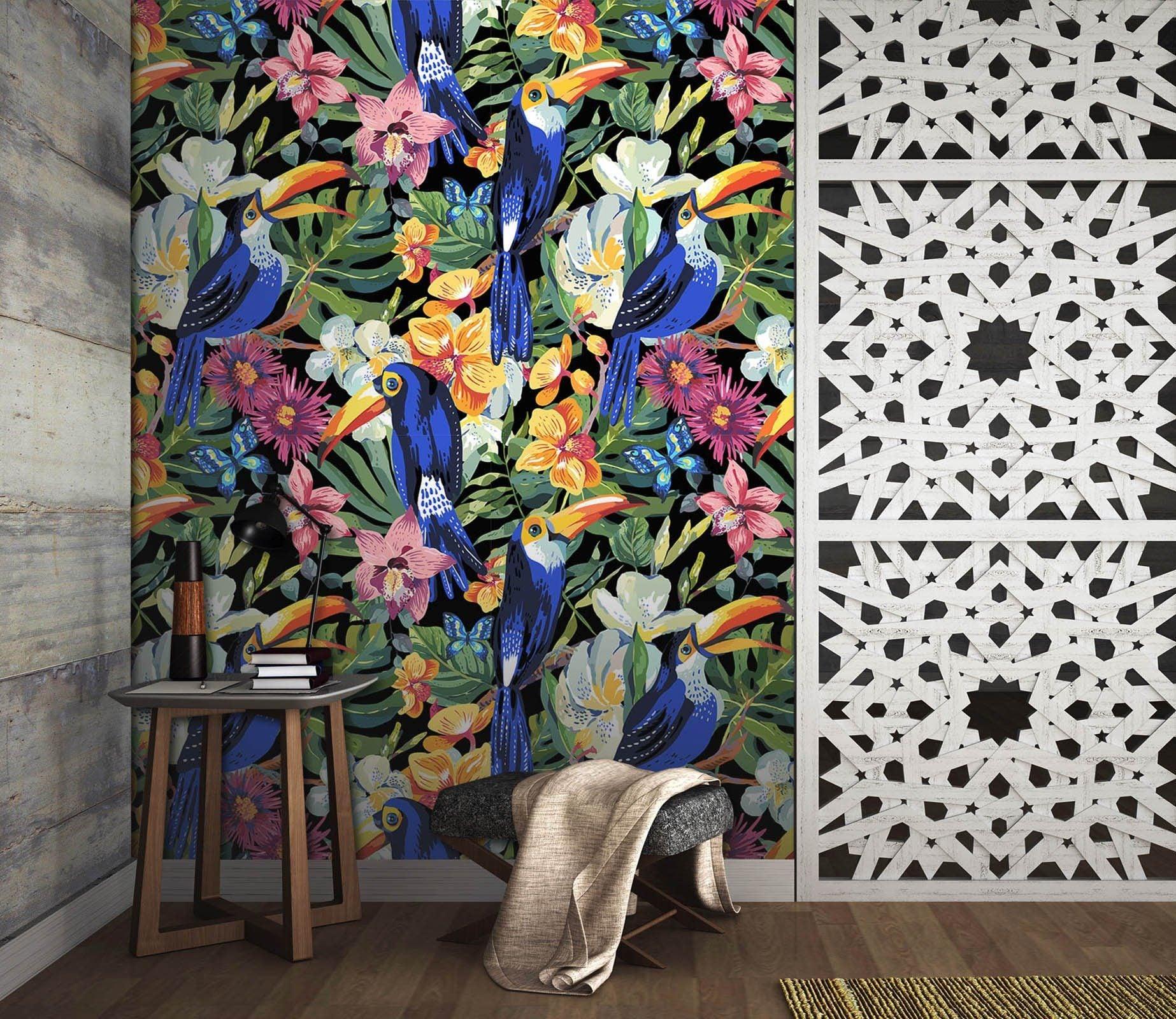 3D blue toucan flower 53 wall murals- Jess Art Decoration