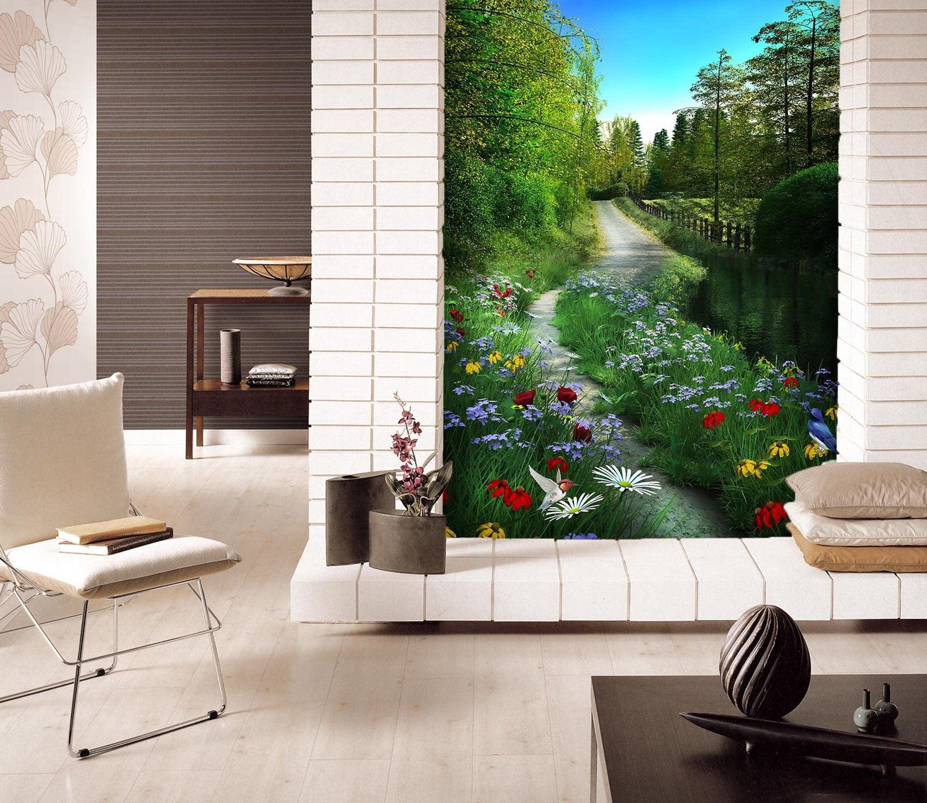 3D road flower woods 077 wall murals- Jess Art Decoration