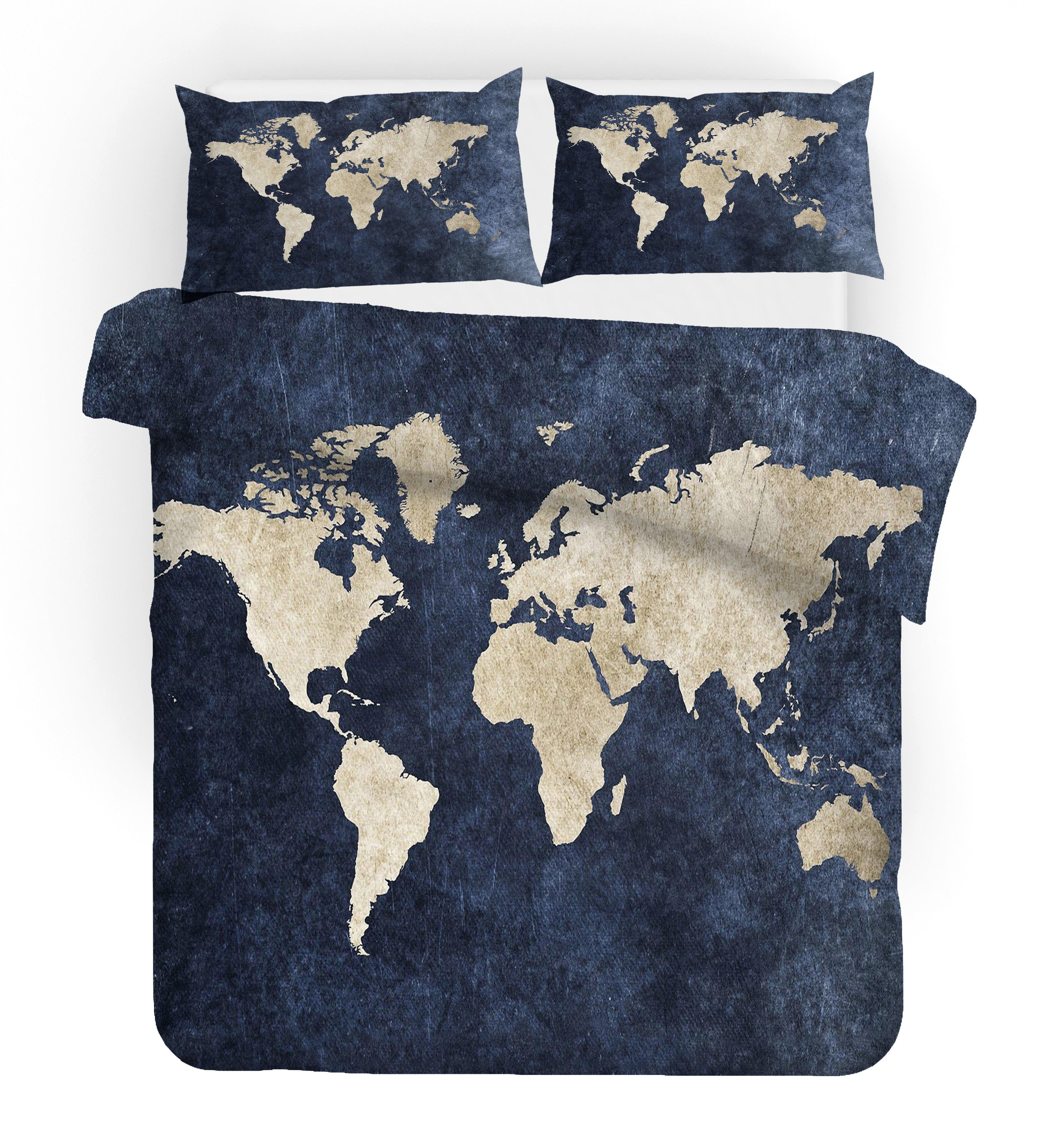 3D Blue World Map Quilt Cover Set Bedding Set Pillowcases 66- Jess Art Decoration