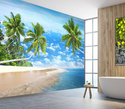 3D Ocean Coconut Tree 003 Wall Murals