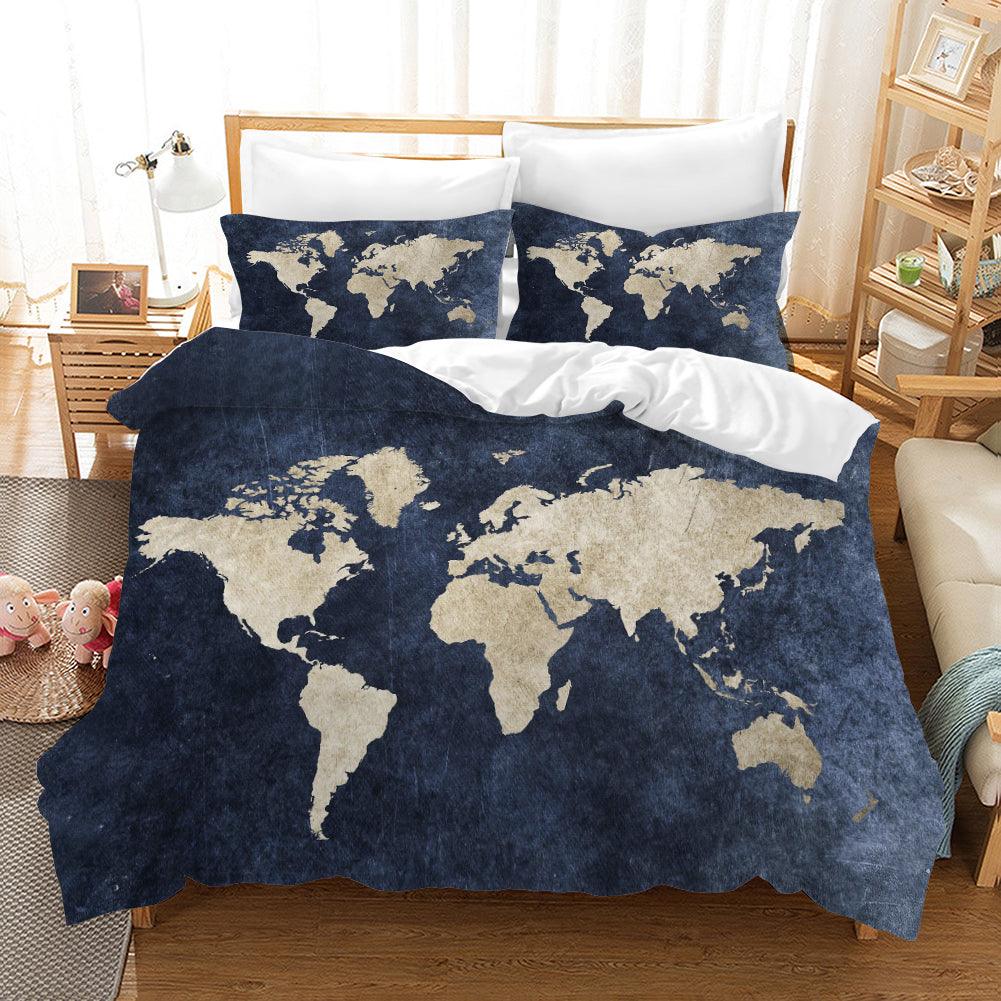 3D Blue World Map Quilt Cover Set Bedding Set Pillowcases 66- Jess Art Decoration