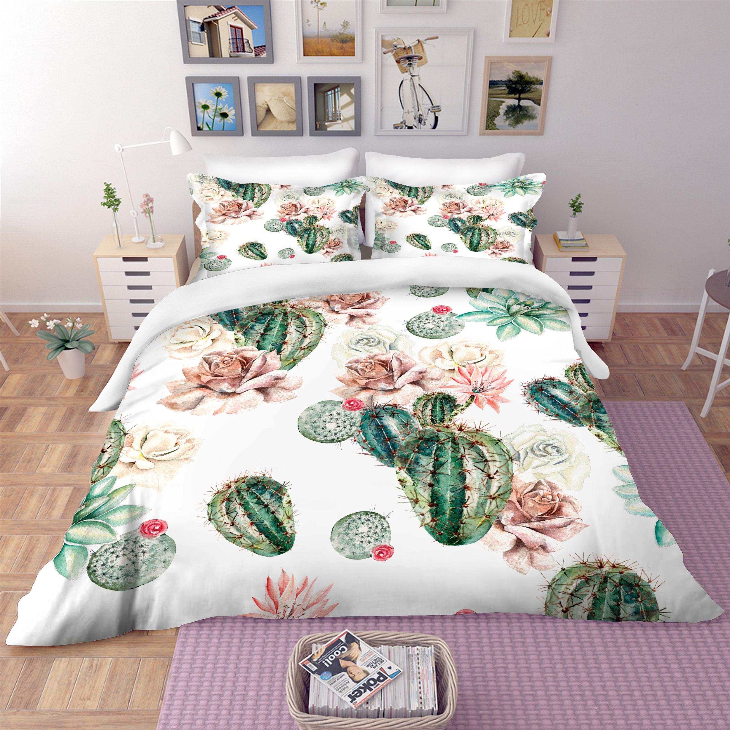 3D Green Cactus Succulents Quilt Cover Set Bedding Set Pillowcases 20- Jess Art Decoration