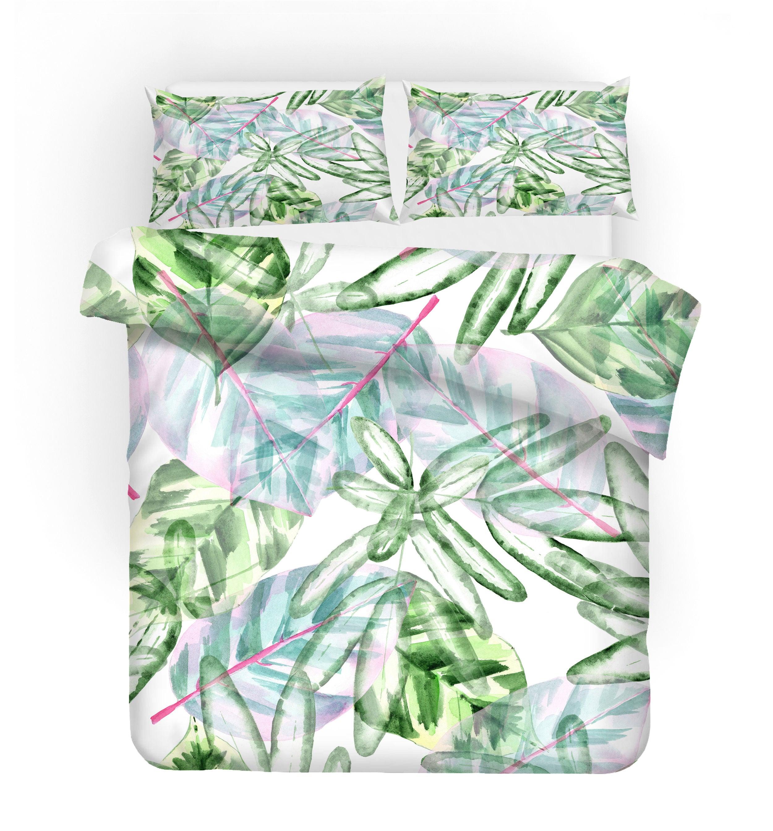 3D Watercolor Green Leaves Quilt Cover Set Bedding Set Pillowcases 21- Jess Art Decoration