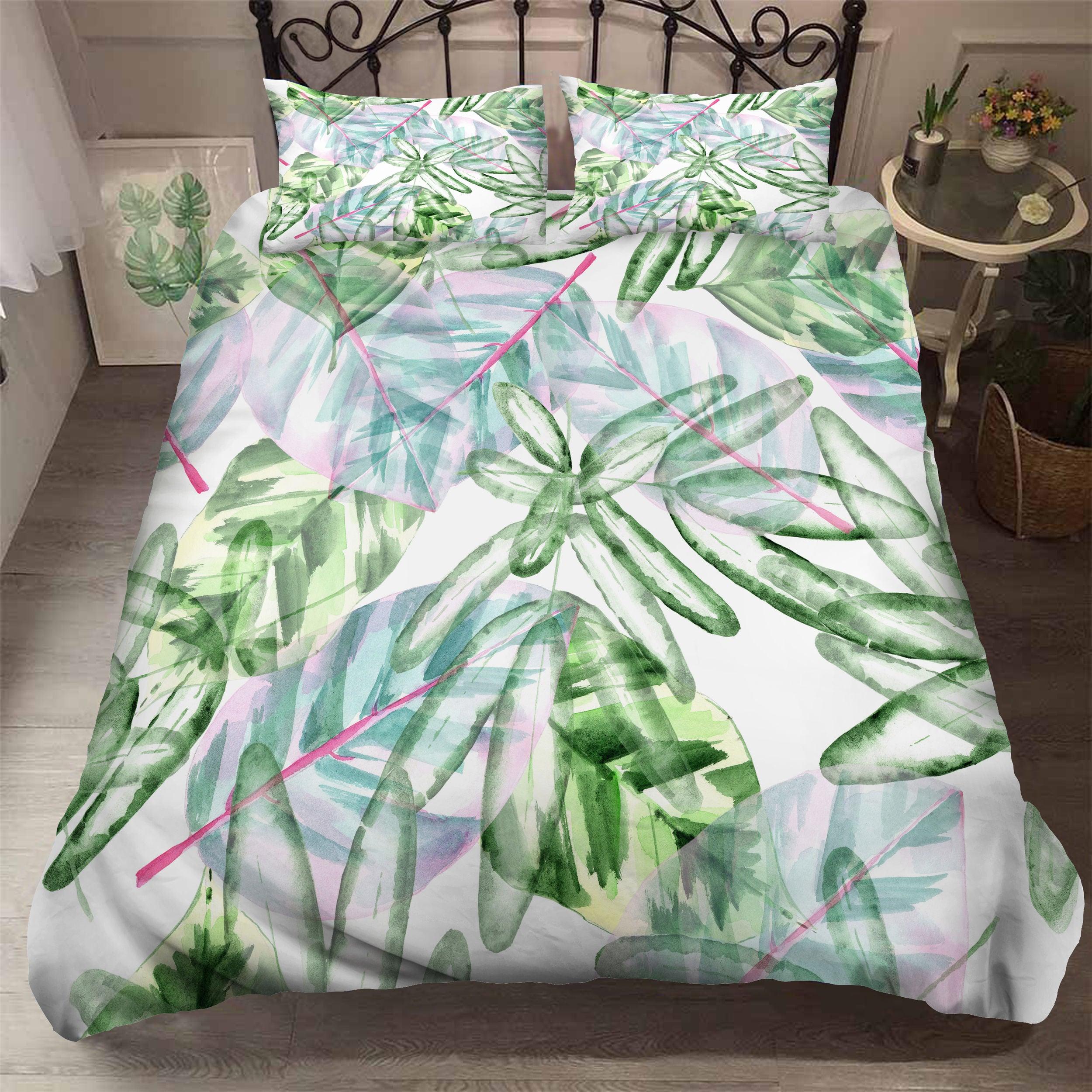3D Watercolor Green Leaves Quilt Cover Set Bedding Set Pillowcases 21- Jess Art Decoration
