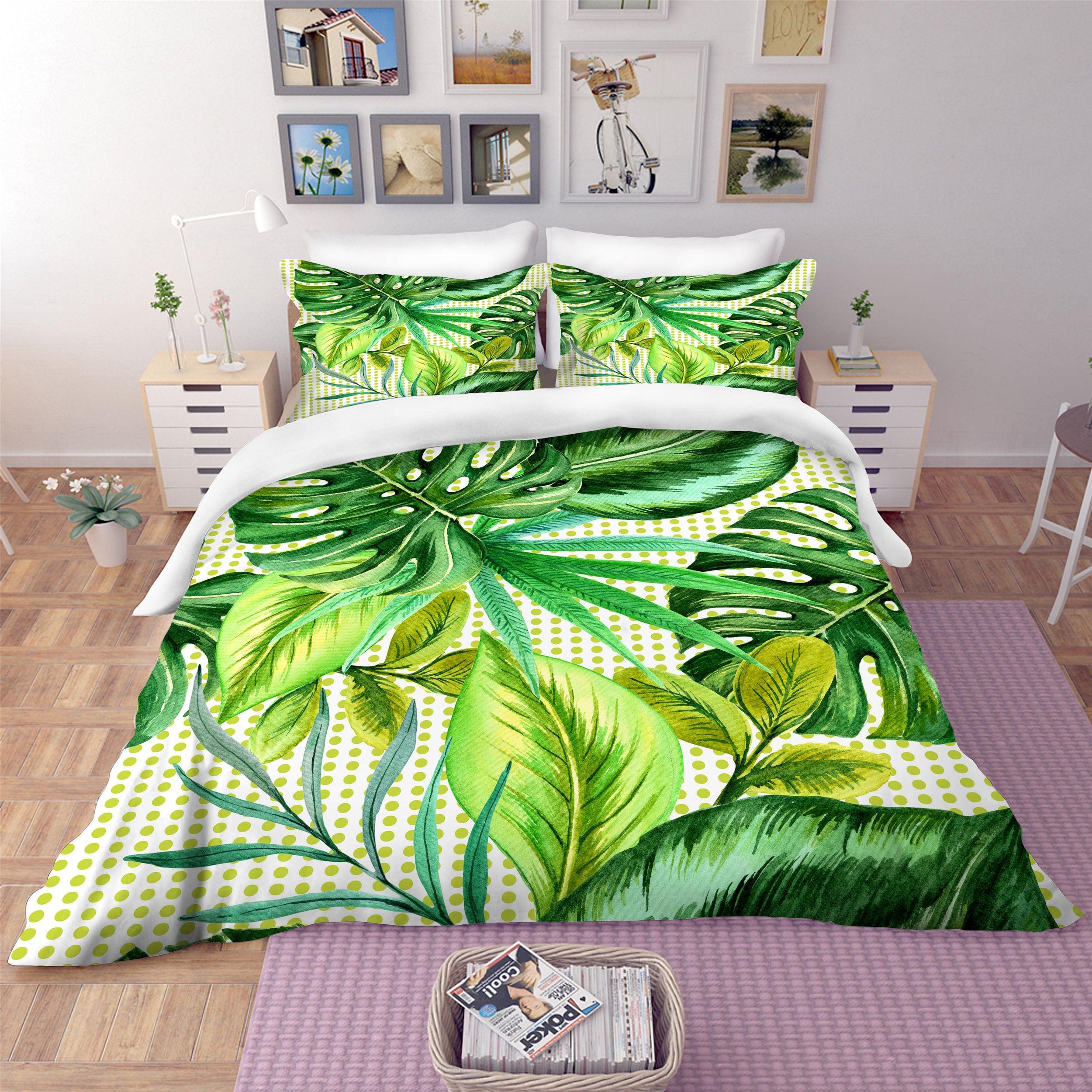 3D Watercolor Green Leaves Quilt Cover Set Bedding Set Pillowcases 24- Jess Art Decoration