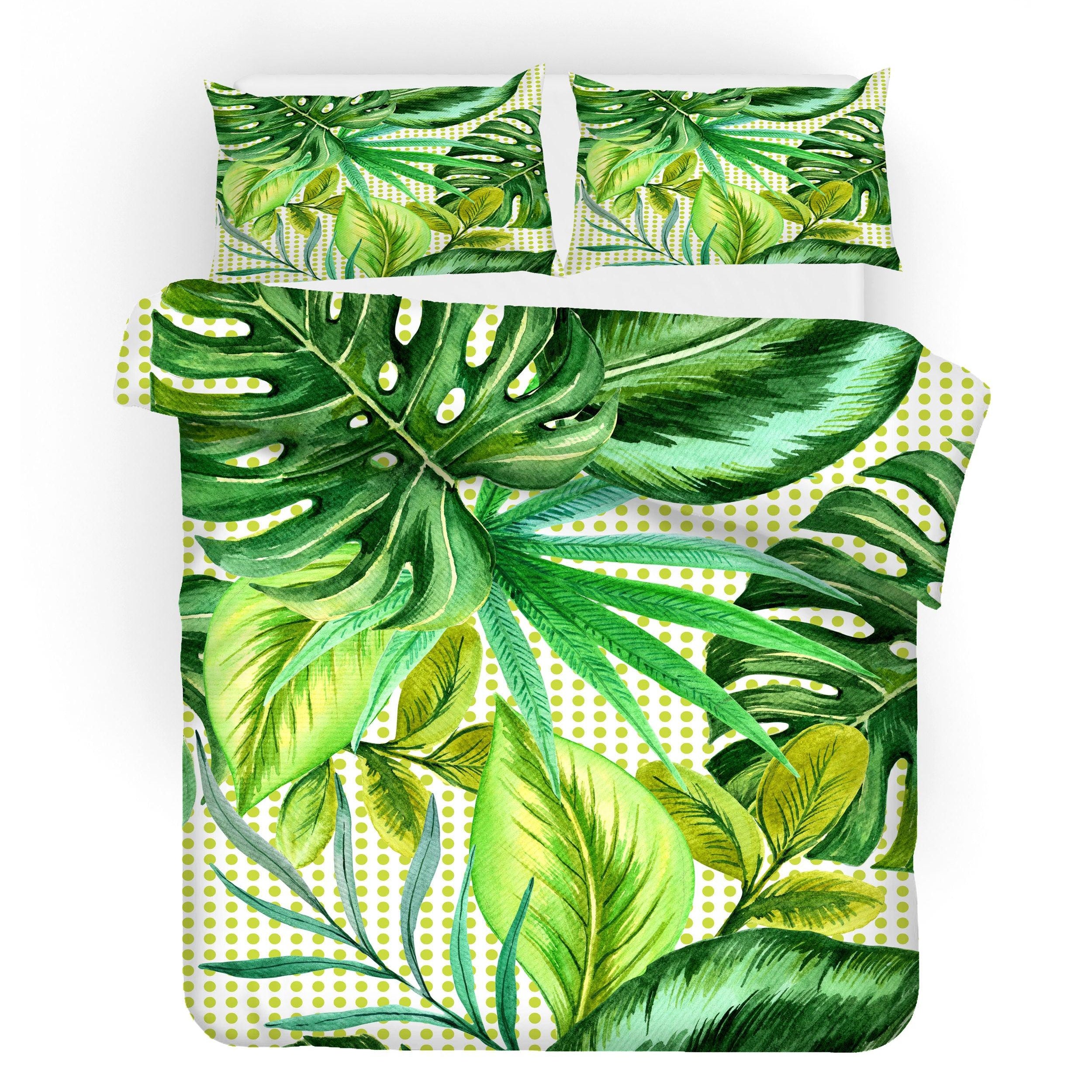 3D Watercolor Green Leaves Quilt Cover Set Bedding Set Pillowcases 24- Jess Art Decoration