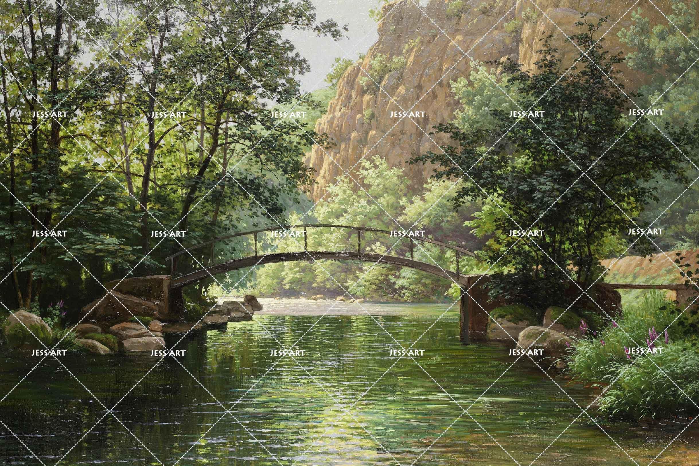 3D bridge tree landscape oil painting wall mural wallpaper 59- Jess Art Decoration