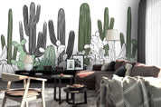 3D hand painting green cactus wall mural wallpaper 134- Jess Art Decoration