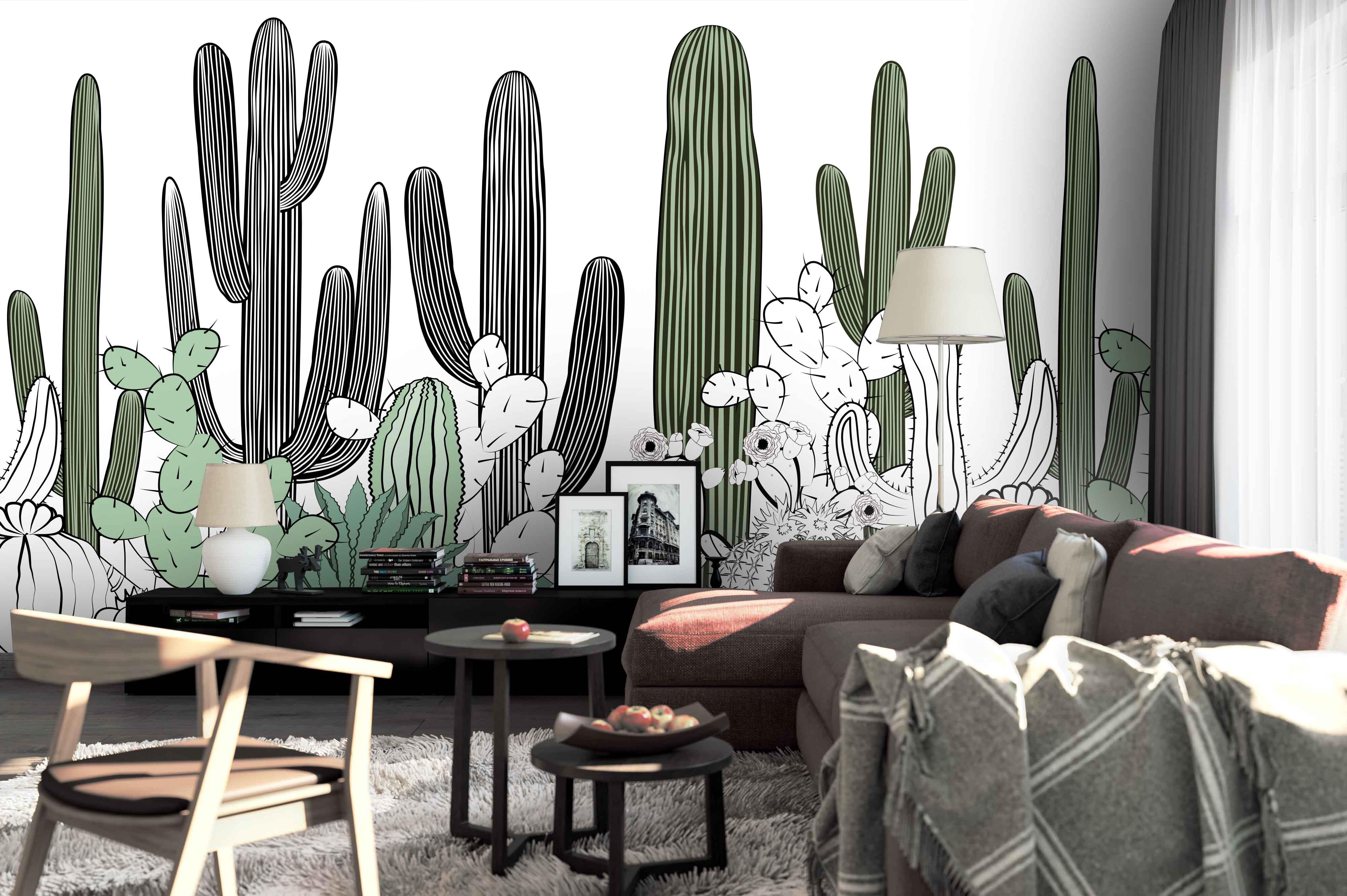 3D hand painting green cactus wall mural wallpaper 134- Jess Art Decoration