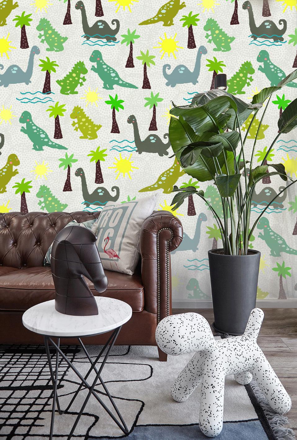 3D Cartoon Dinosaur Palm Trees Wall Mural Wallpaper 23- Jess Art Decoration