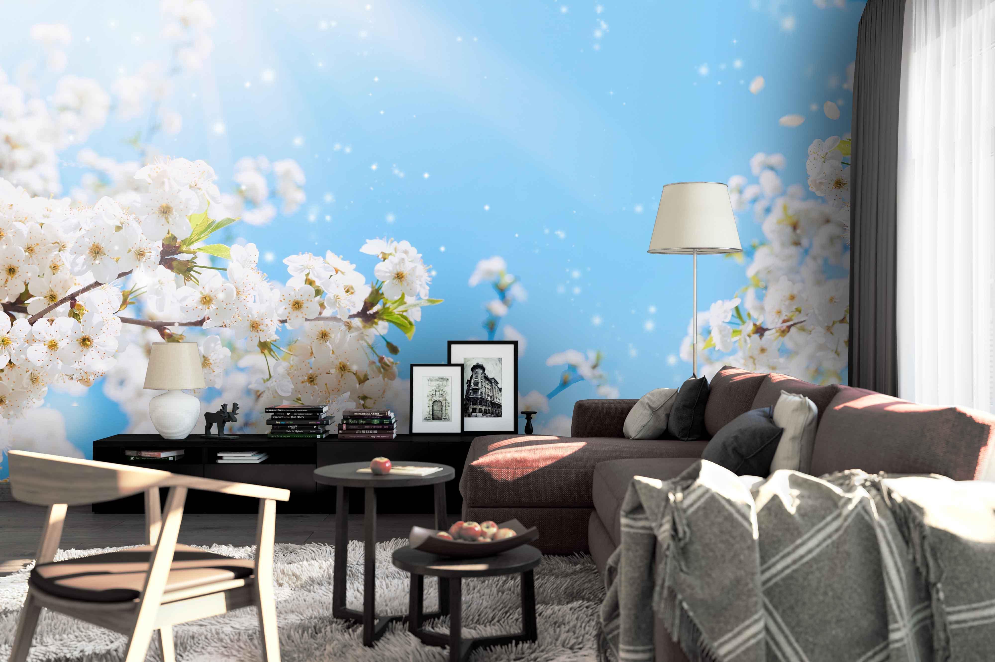 3D Blue Sky Cherry Blossoms Wall Mural Wallpaper 178- Jess Art Decoration