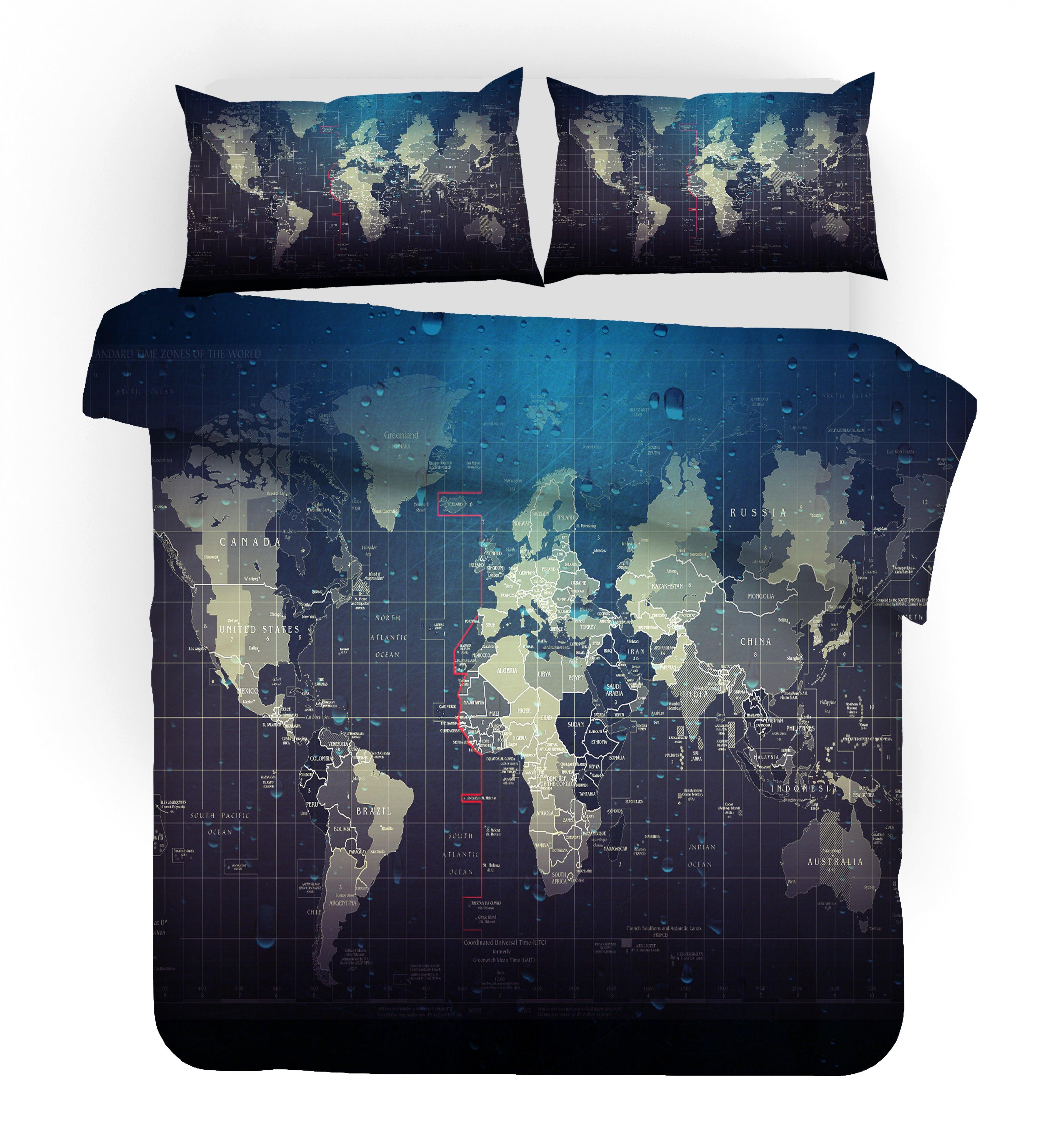 3D Blue World Map Quilt Cover Set Bedding Set Pillowcases 67- Jess Art Decoration