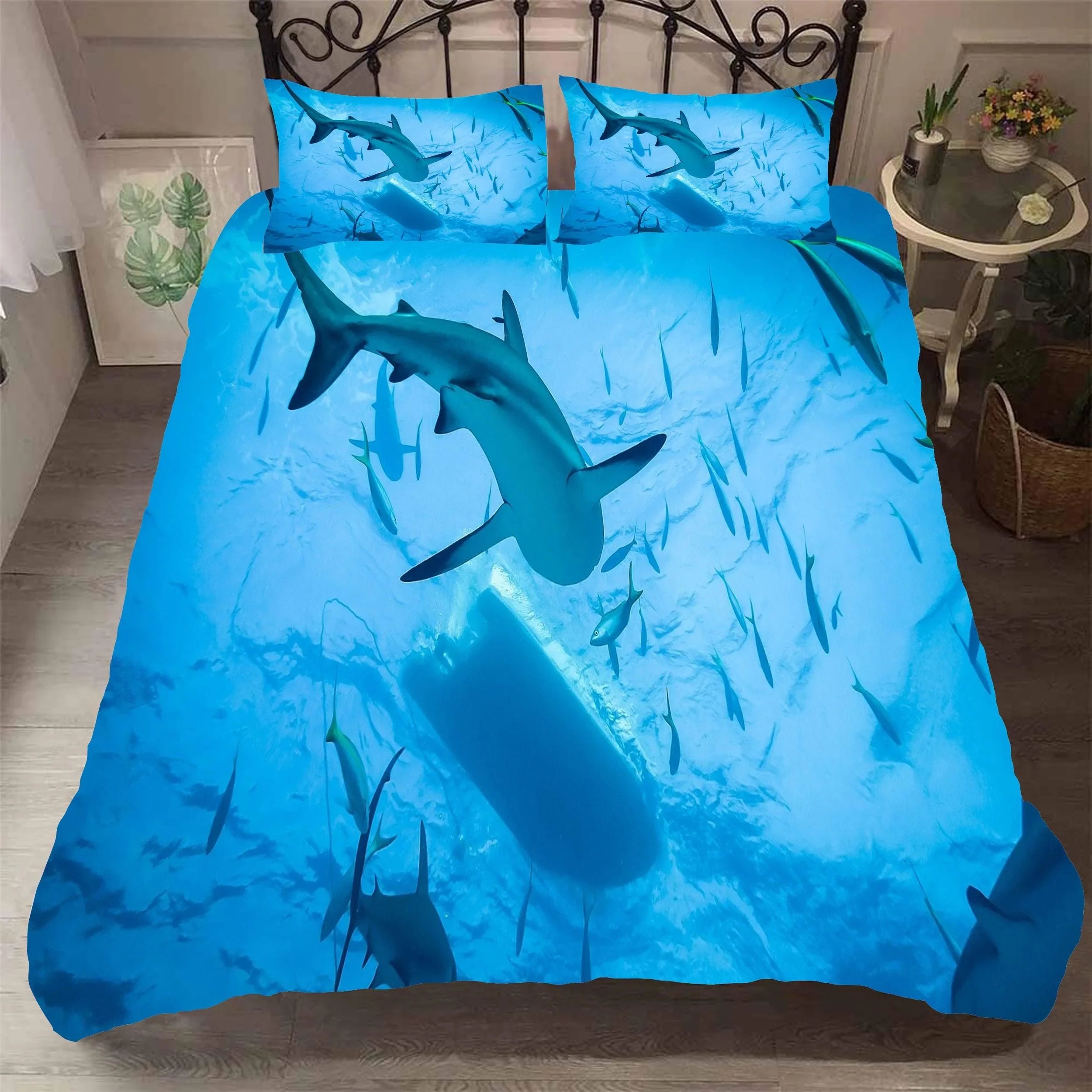 3D Blue Whale Shark Fish Quilt Cover Set Bedding Set Duvet Cover Pillowcases SF59- Jess Art Decoration