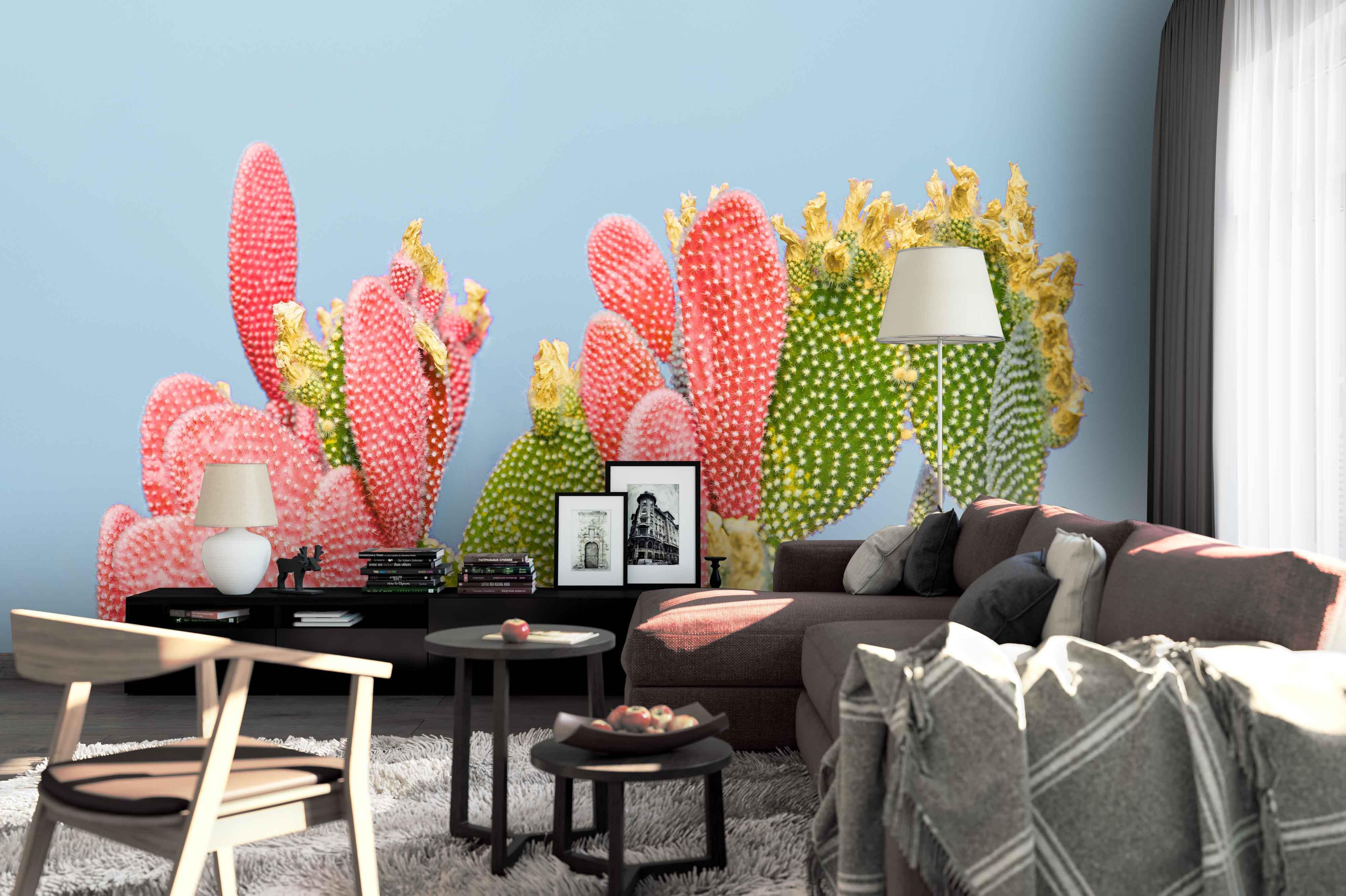 3D colorful cactus blue background wall mural wallpaper 68- Jess Art Decoration
