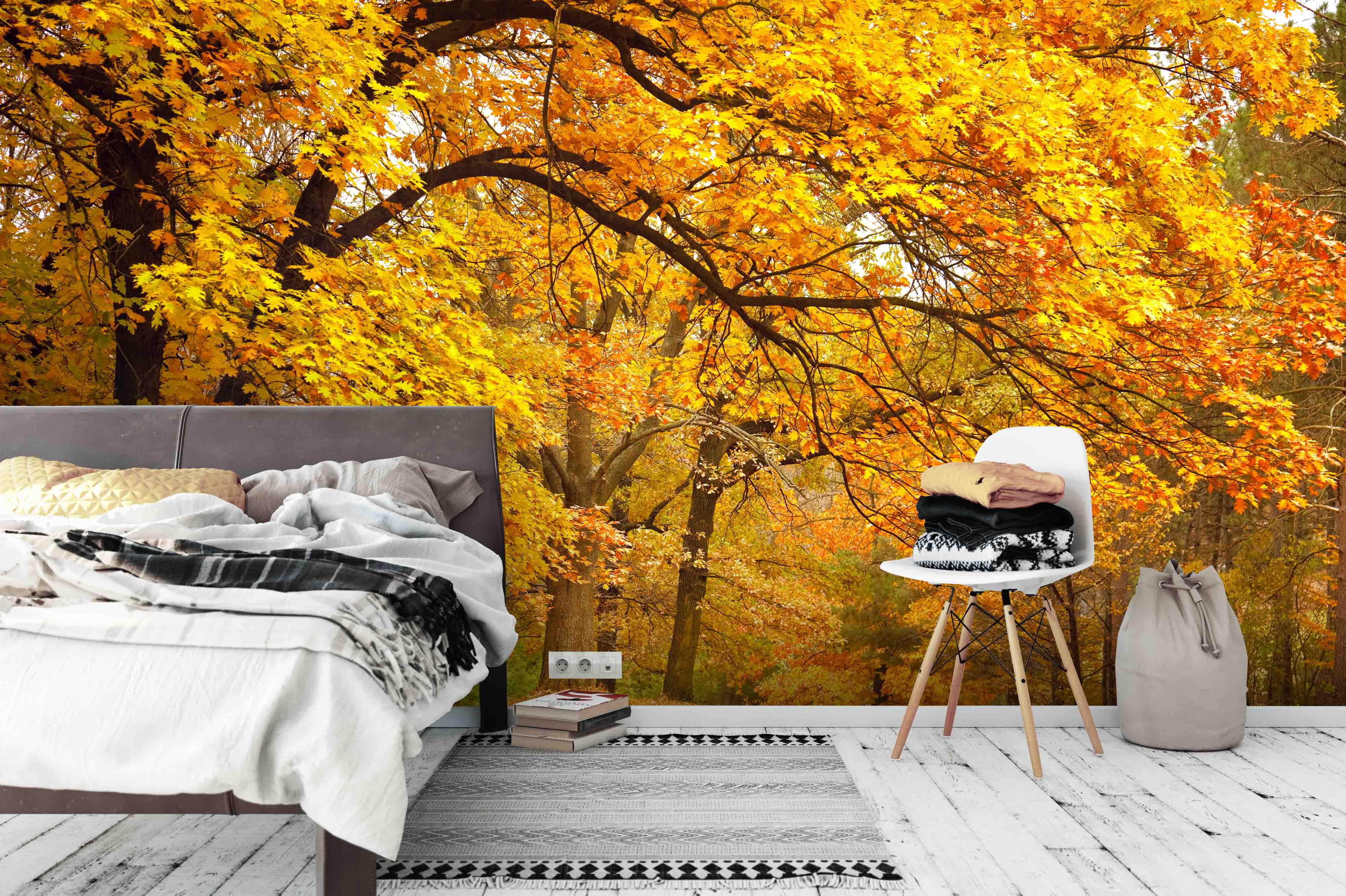 3D Jungle Golden Leaves Wall Mural Wallpaper 3- Jess Art Decoration