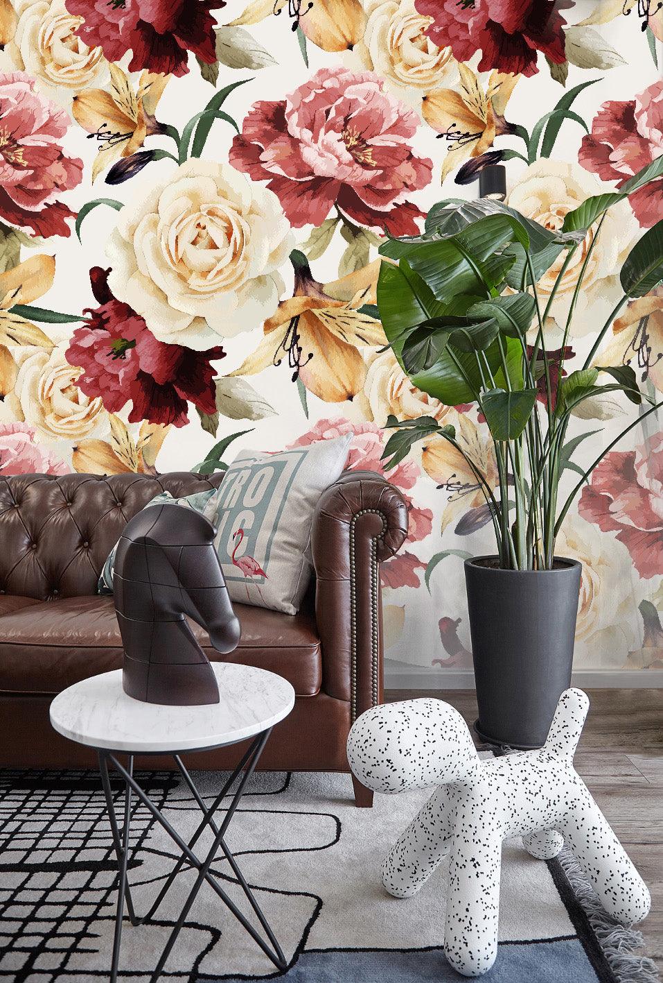 3D Red Rose Watercolor Background Wall Mural Wallpaper 26- Jess Art Decoration