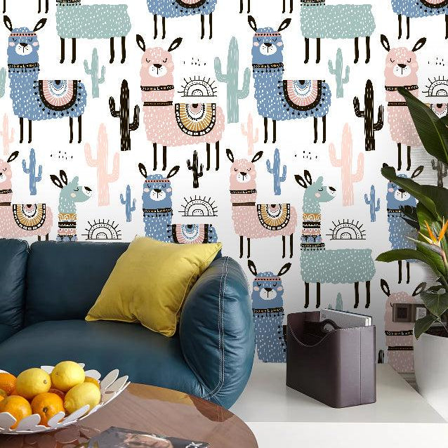 3D Color Cartoon Alpaca Wall Mural Wallpaper 11- Jess Art Decoration
