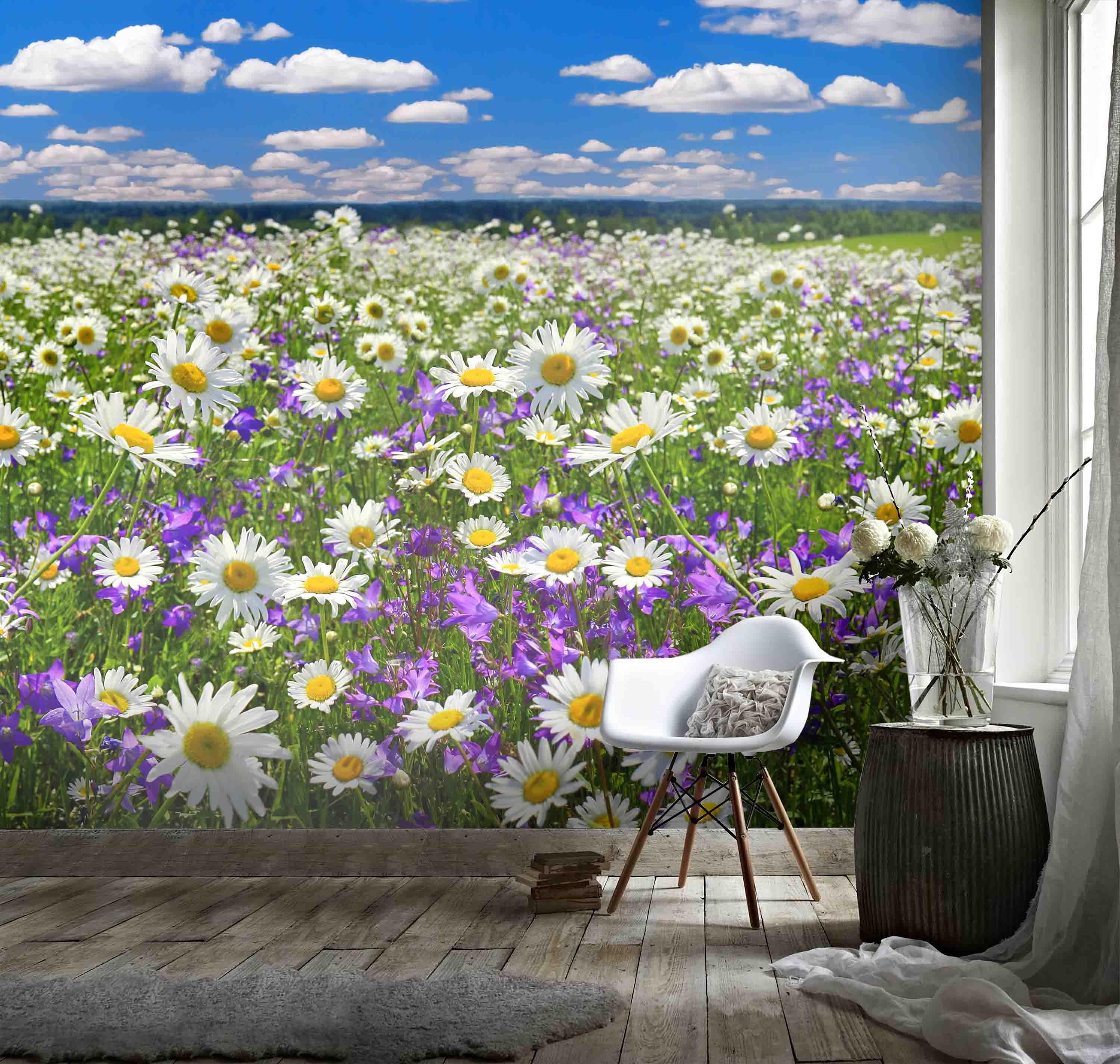 3D Blue Sky Field Flowers Wall Mural Wallpaper 116- Jess Art Decoration