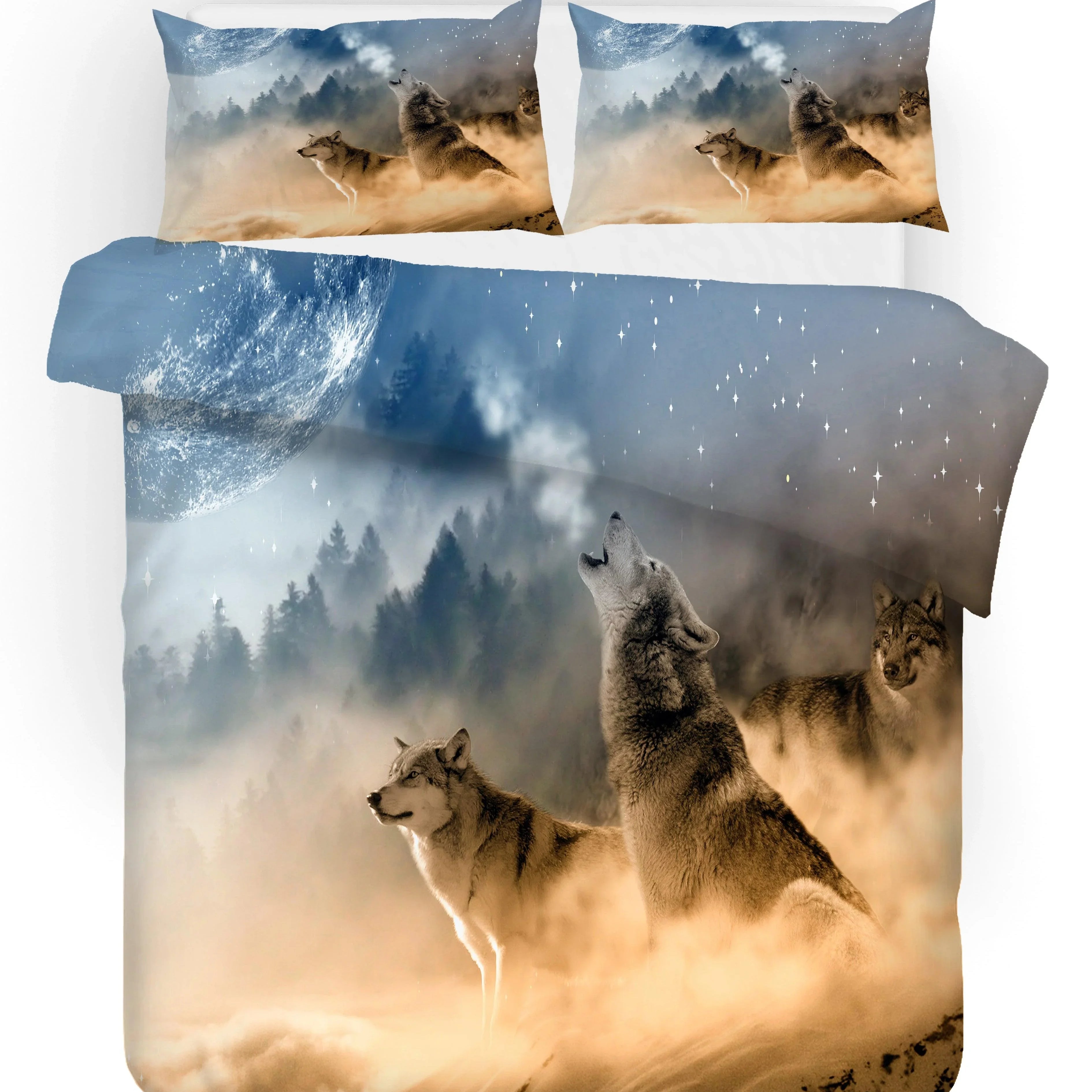 3D Wolf Forest Star Sky Quilt Cover Set Bedding Set Pillowcases 30- Jess Art Decoration