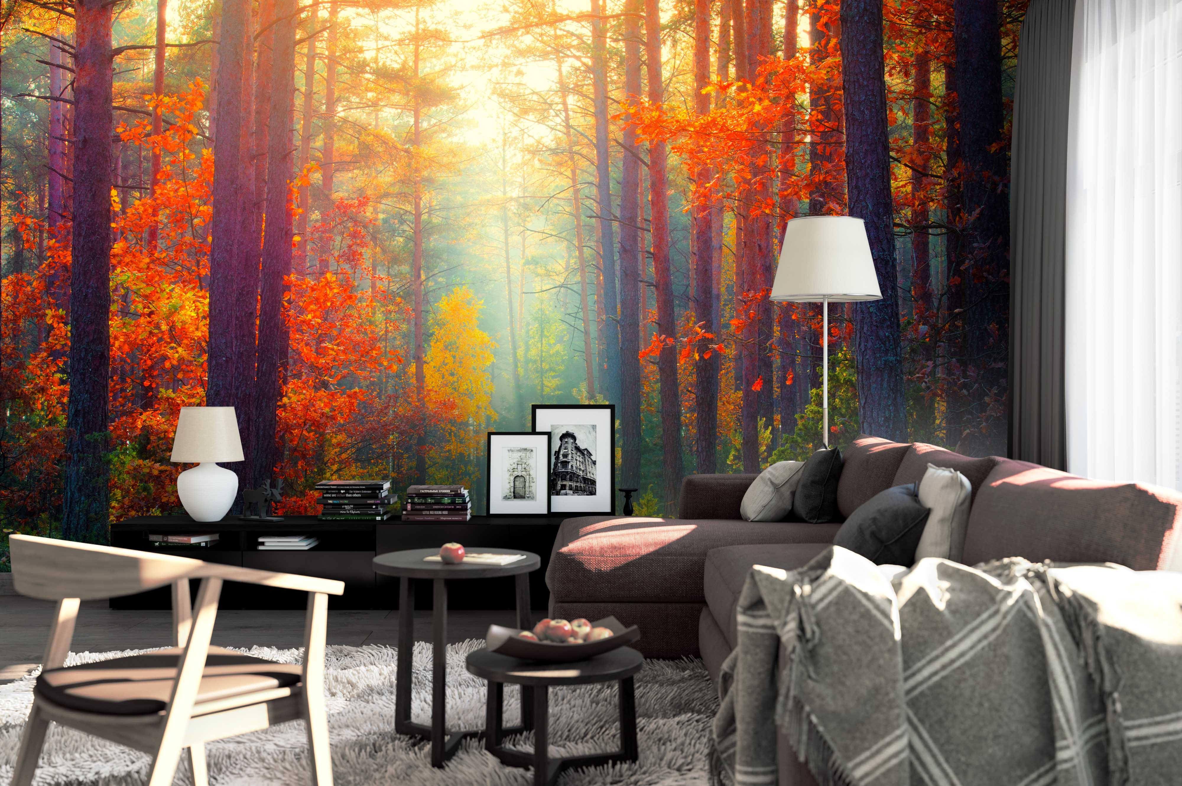 3D Primitive Forest Red Leaves Wall Mural Wallpaper   186- Jess Art Decoration